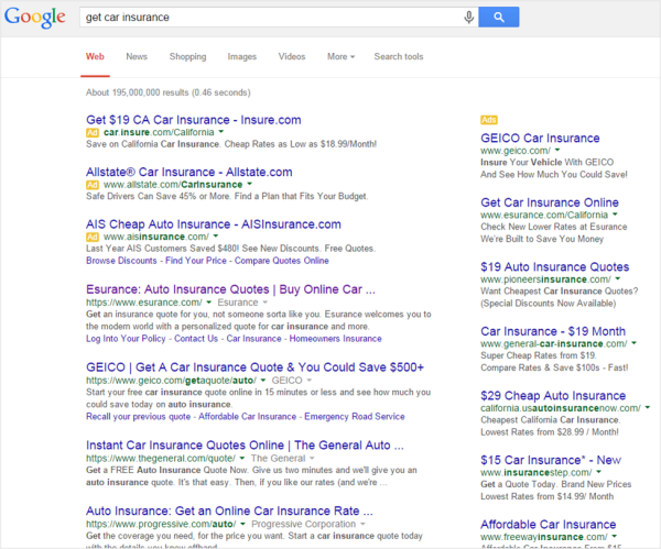 Google Results for Get Car Insurance Search